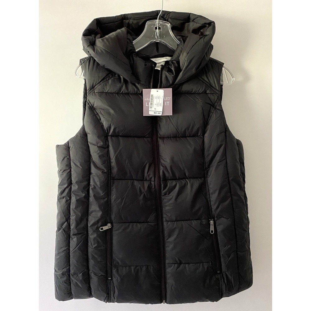 Christopher & Banks Women's XL Black Puffer Vest Hooded Cabincore Gorpcore NWT